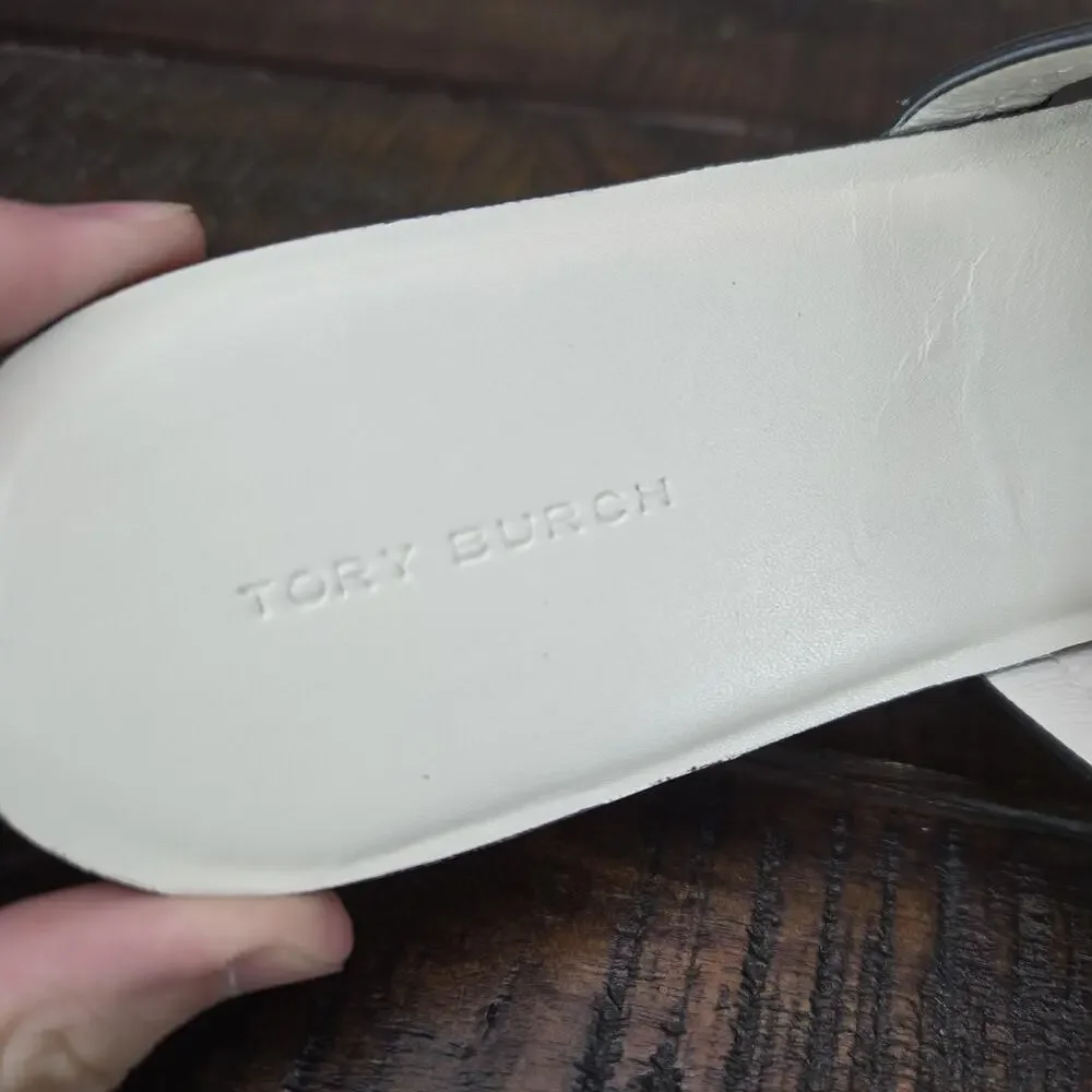 NEW Tory Burch Metal Miller Leather Womens Size 7 Sandal Flip Flops Light Cream
